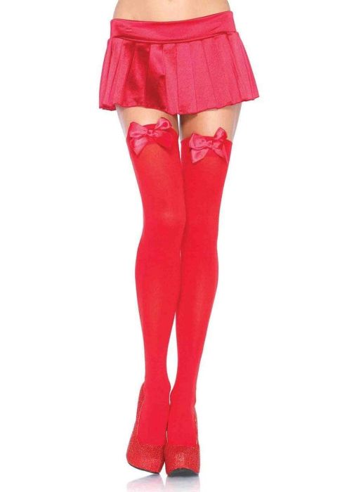 Leg Avenue, Opaque thigh highs with satin bow accent. stockings RED Leg Avenue