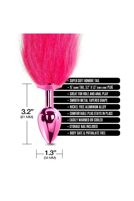 NIXIE METAL BUTT PLUG WITH OMBRE TAIL, PINK METALLIC