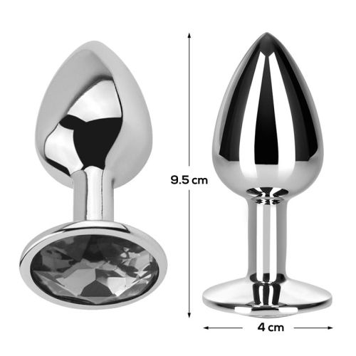 Butt Plug with Jewel White Diamond White Size L Aluminium