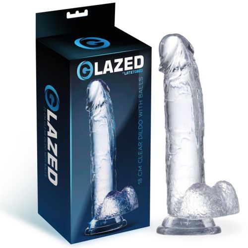 GLAZED Realistic Dildo with Testicles Crystal Material 18 cm