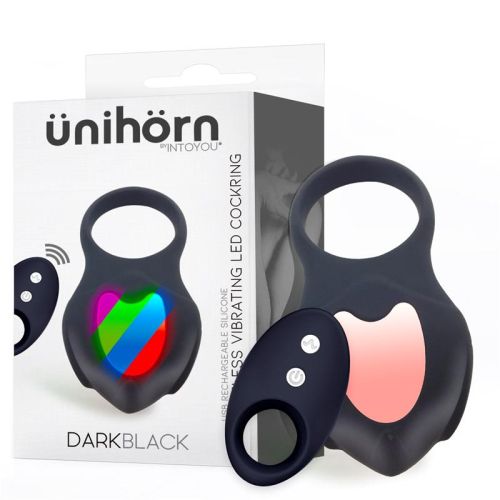 ÜNIHÖRN Darkblack Vibrating Ring with Led Remote Control USB Silicone