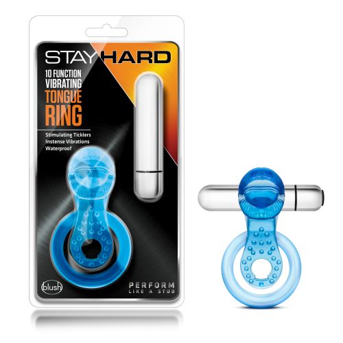 STAY HARD VIBRATING TONGUE RING BLUE