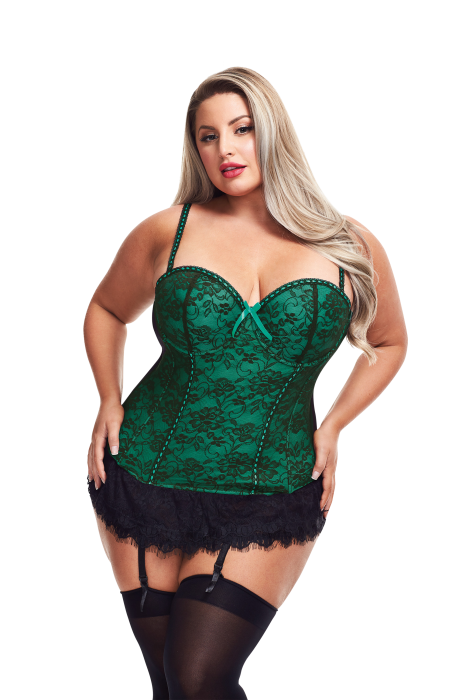 BUSTIER AND GSTRING GREEN, 1X/2X