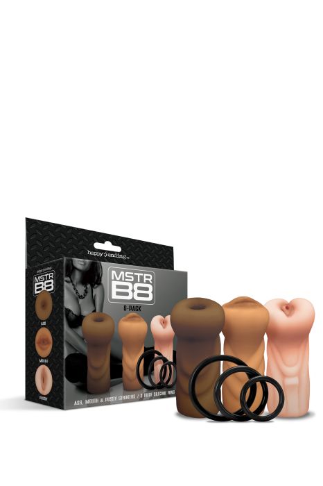 HAPPY ENDING MSTR B8 SIX PACK ASS MOUTH PUSSY STROKER W/SIX RINGS