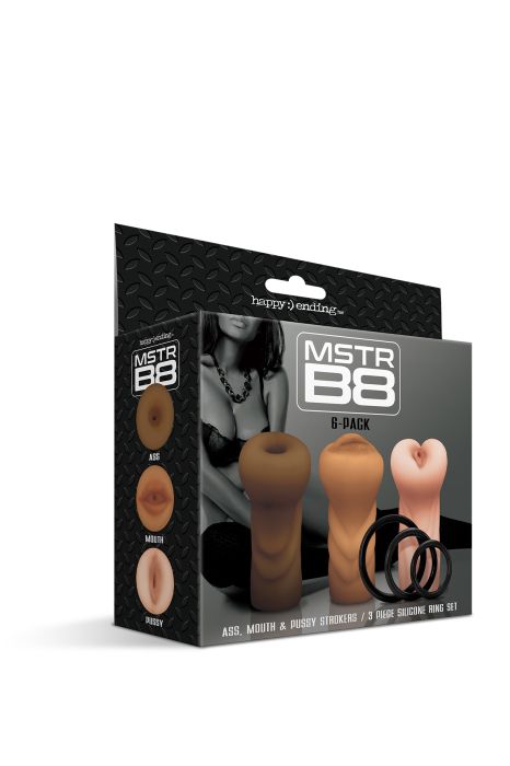 HAPPY ENDING MSTR B8 SIX PACK ASS MOUTH PUSSY STROKER W/SIX RINGS