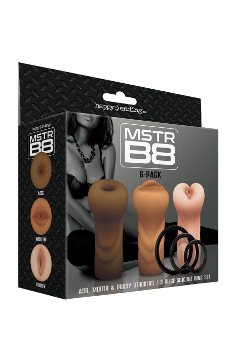HAPPY ENDING MSTR B8 SIX PACK ASS MOUTH PUSSY STROKER W/SIX RINGS