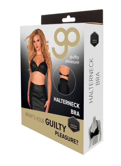 GP LEATHER HALTERNECK BRA BLACK, XL