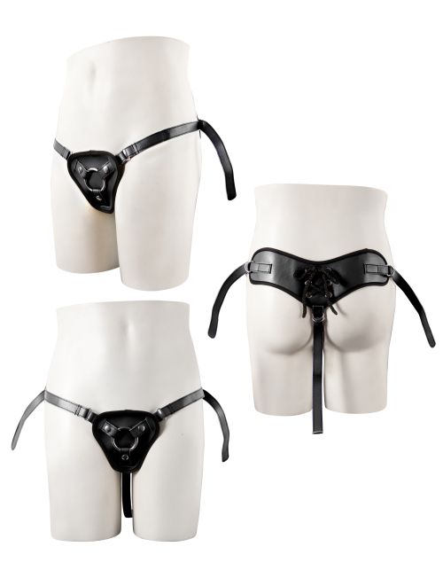 STRAPON BLACK PU HARNESS WITH TWO RINGS