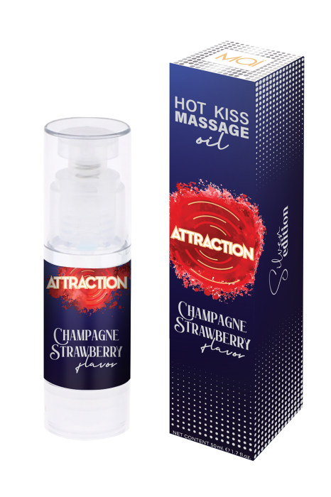 MAI ATTRACTION HOT KISS MASSAGE OIL CHAMPAGNE STRAWBERRY FLAVOR 50ML