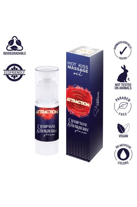 MAI ATTRACTION HOT KISS MASSAGE OIL CHAMPAGNE STRAWBERRY FLAVOR 50ML
