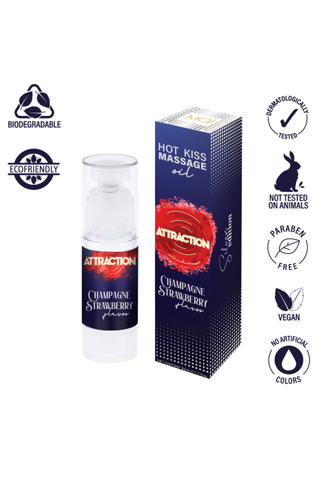 MAI ATTRACTION HOT KISS MASSAGE OIL CHAMPAGNE STRAWBERRY FLAVOR 50ML