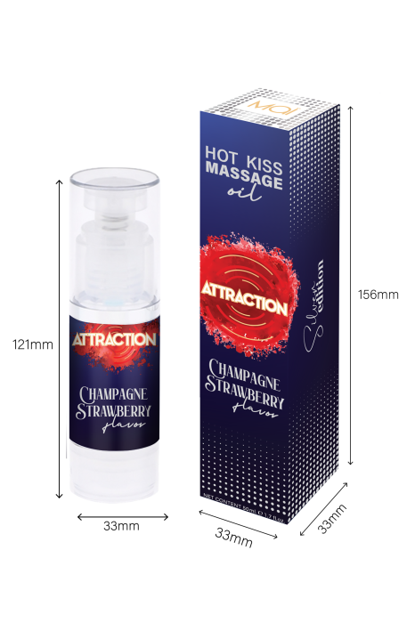 MAI ATTRACTION HOT KISS MASSAGE OIL CHAMPAGNE STRAWBERRY FLAVOR 50ML