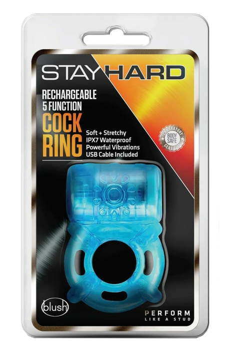 STAY HARD 5 FUNCTION COCK RING BLUE