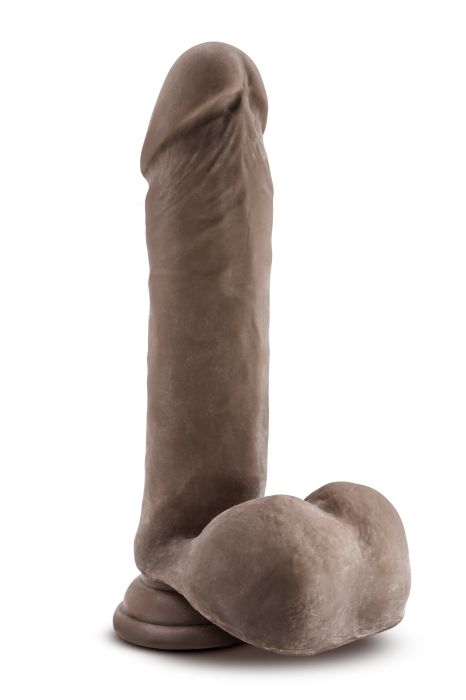 DR. SKIN PLUS 9 INCH THICK POSABLE DILDO WITH BALLS CHOCOLATE