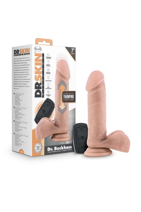 DR. SKIN SILICONE DR. BECKHAM 7 INCH THUMPING DILDO WITH REMOTE VANILLA