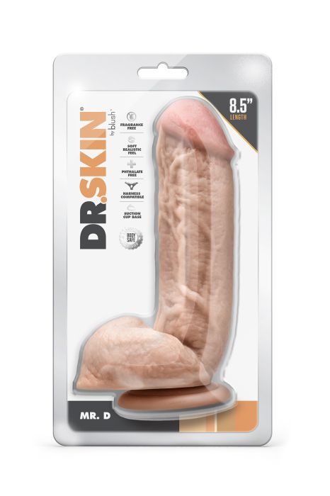 DR. SKIN MR. D 8.5 INCH DILDO WITH BALLS BEIGE