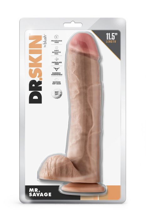 DR. SKIN MR. SAVAGE 11.5 INCH DILDO WITH BALLS BEIGE