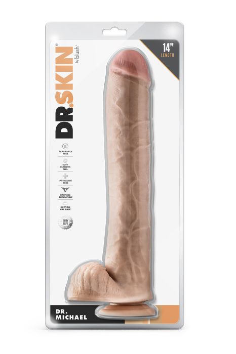 DR. SKIN DR. MICHAEL 14 INCH DILDO WITH BALLS BEIGE