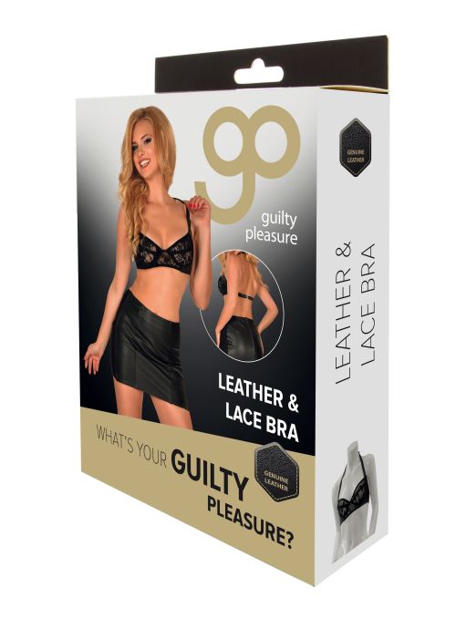 GP GENUINE LEATHER & LACE BRA BLACK, XXL