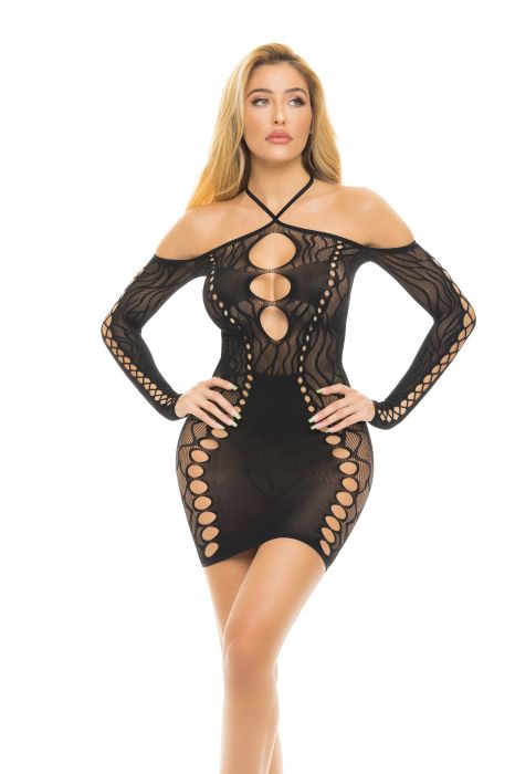 ANIMAL INSIDE HALTER DRESS BLACK, OS