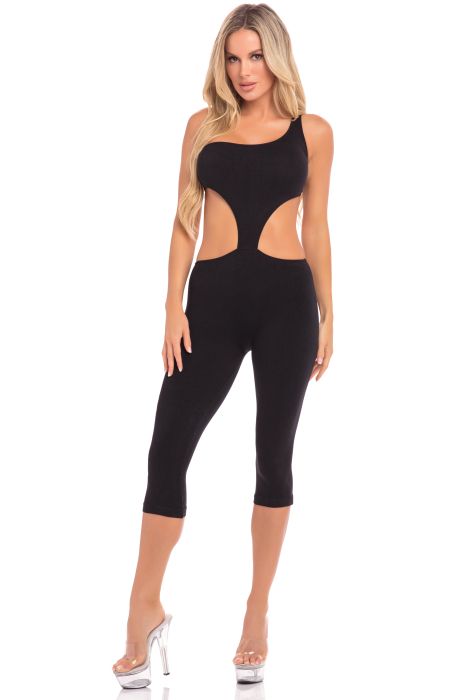 ONE SHOULDER CROPPED CATSUIT BLACK, S/M