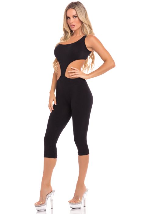 ONE SHOULDER CROPPED CATSUIT BLACK, S/M