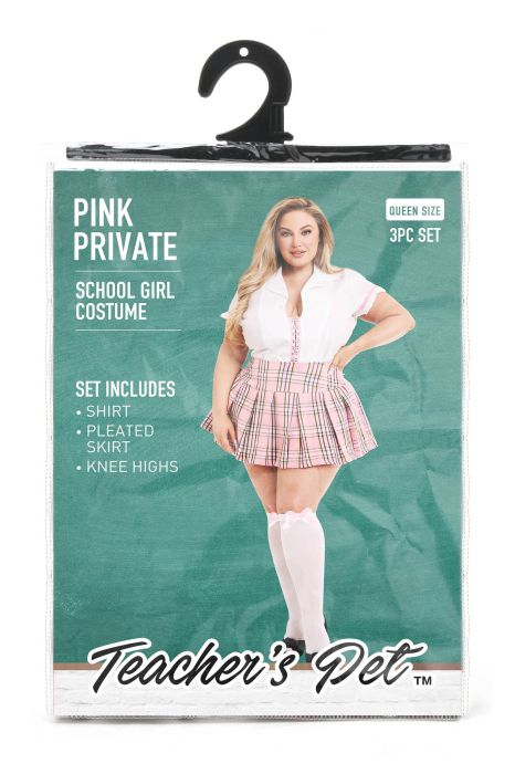 TEACHER PET 2  PCS PINK PRIVATE SCHOOLGIRL COSTUME, QUEEN SIZE