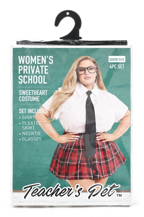 TEACHER PET WOMEN'S 4 PC PRIVATE SCHOOL SWEETHEART COSTUME, QUEEN SIZE