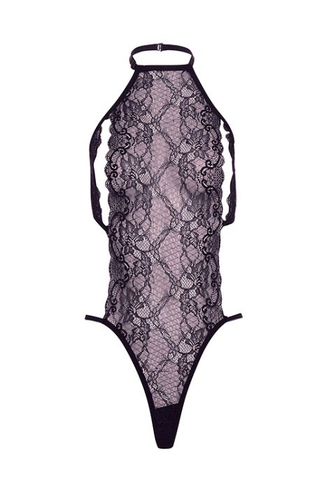 BARELY BARE PEEK A BOO LACE TEDDY BLACK, OS