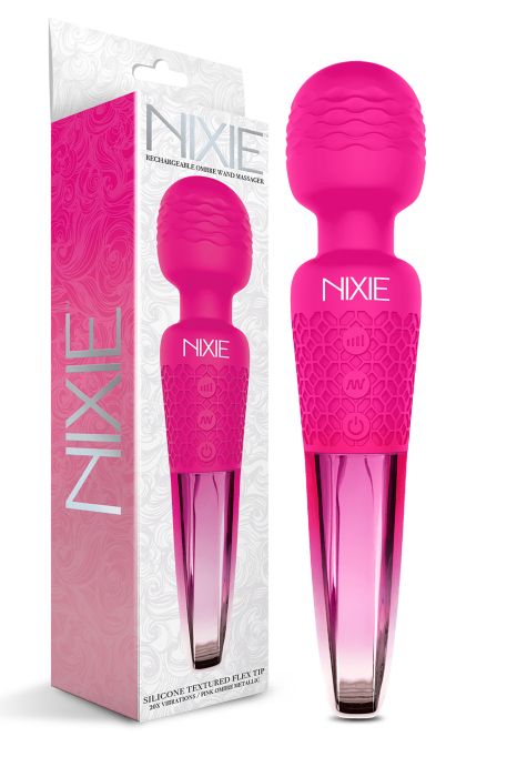 NIXIE  RECHARGEABLE WAND MASSAGER, PINK OMBRE METALLIC