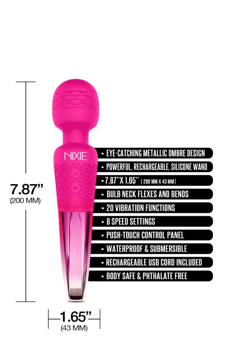 NIXIE  RECHARGEABLE WAND MASSAGER, PINK OMBRE METALLIC