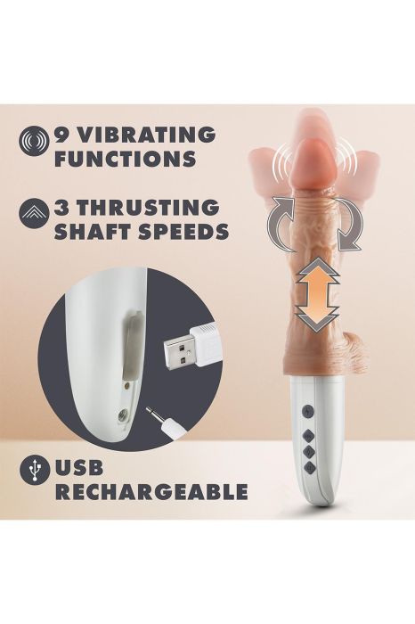 DR. SKIN SILICONE DR. HAMMER 7 INCH THRUSTING DILDO WITH HANDLE BEIGE