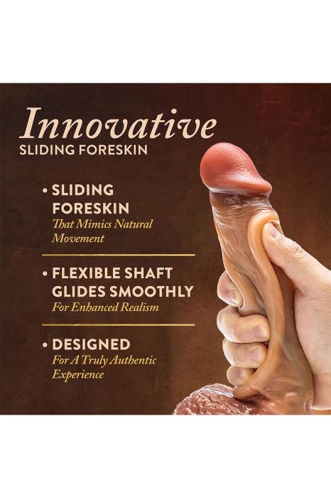 Raphael 9.5 Inch Sliding Foreskin Dildo with Squeezable Balls Tan