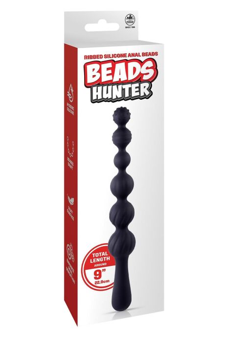 9 Inch Ribbed Silicone Anal Ball Beads Black 