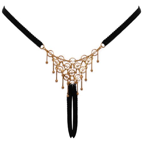 Cottelli LINGERIE Luxurious Crotchless String с бяло-златиста декорация-Size:S-L