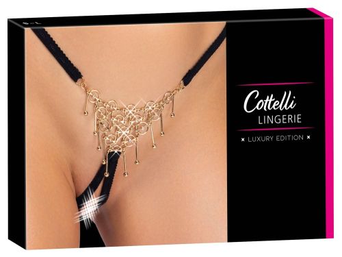 Cottelli LINGERIE Luxurious Crotchless String с бяло-златиста декорация-Size:S-L