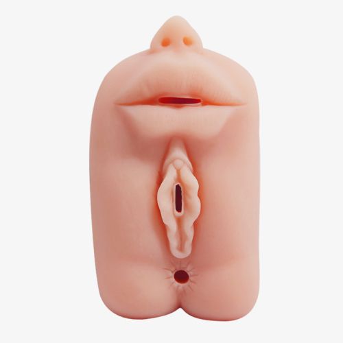 Мъжки силиконов мастурбатор с три интимни отвора и релефен тунел BAILE – 13.5 см
