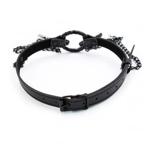 O Ring Gag and Nipple Clamps Vegan Leather