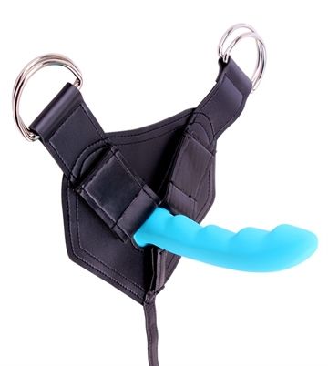 RGB Sex Harness sort Cavelier Strap-on med turkis dildo