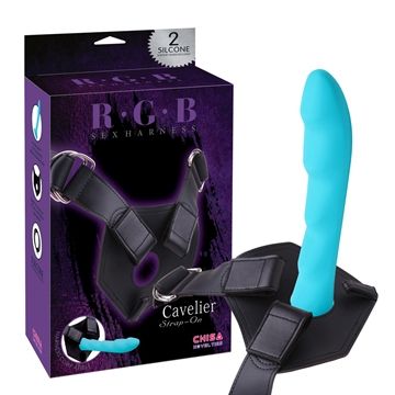 RGB Sex Harness sort Cavelier Strap-on med turkis dildo