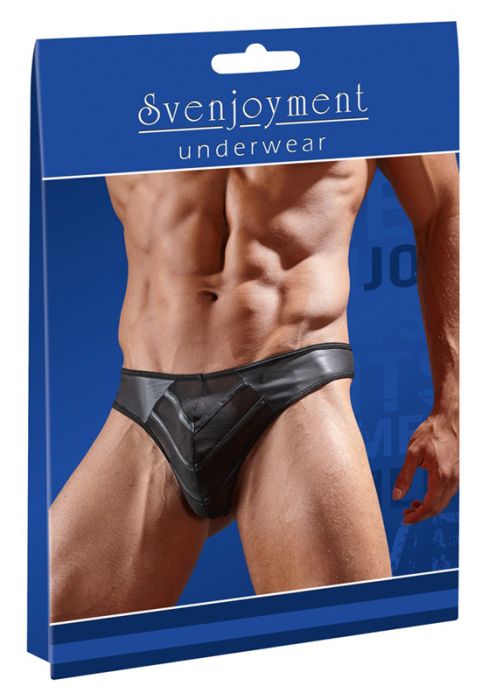 Еротично мъжко бельо размер XL Faux Leather G-String With Powernet Inserts