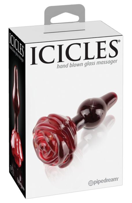 Анален плъг от стъкло във формата на цвете, червен цвят – Icicles №76